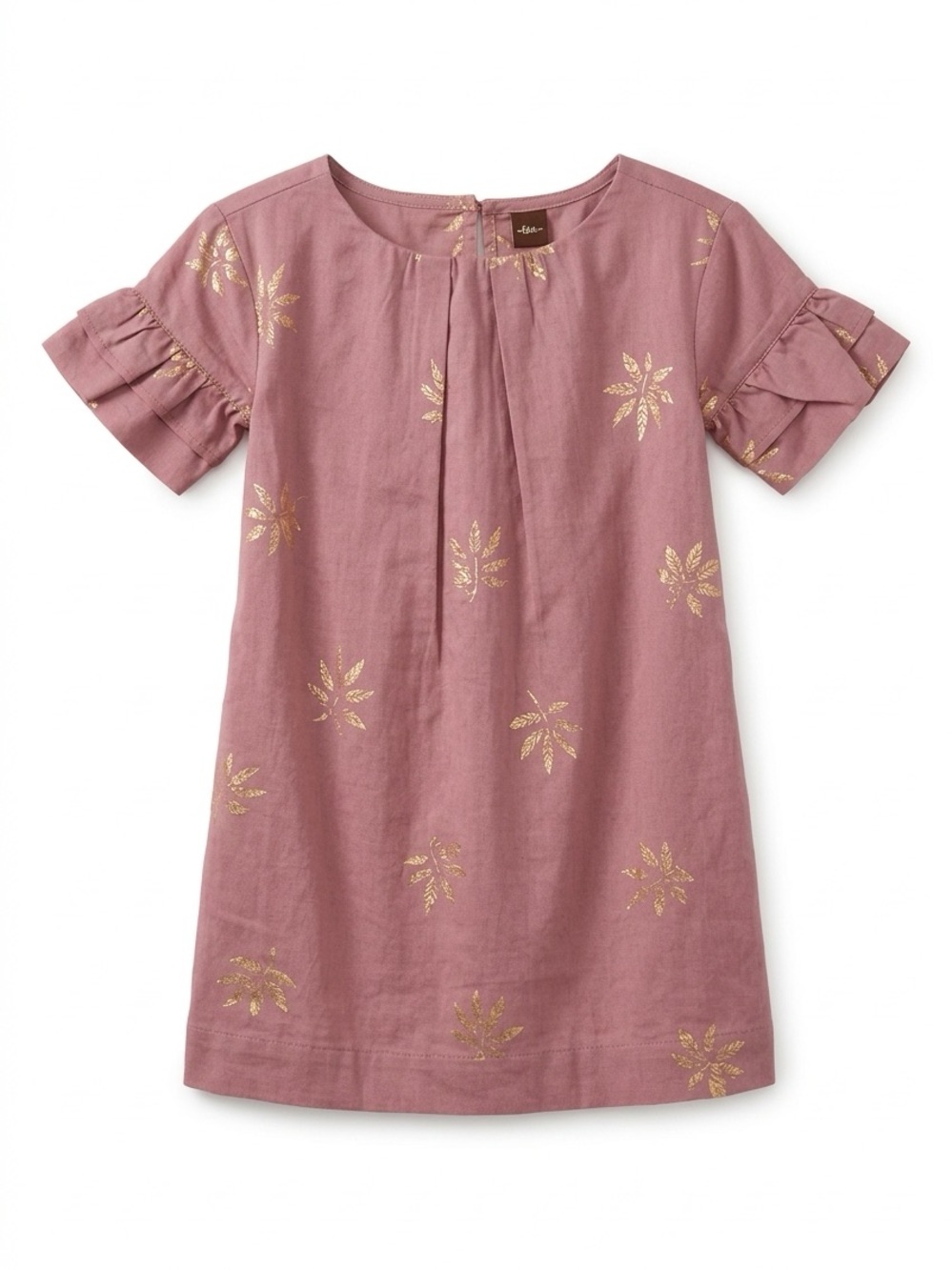 Tea Collection Mauve Dress with Gold Foil Leaf Print